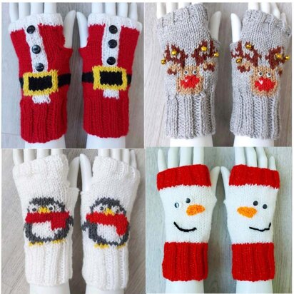 Ladies Girls Christmas Fingerless Gloves Santa Reindeer Penguin Snowman BB056