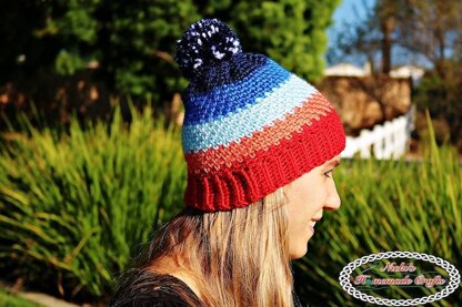 Sunset Hat with Night Sky Pom-Pom