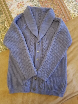 men's aran shawl collar cardigan