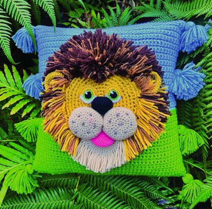 Crochet Applique Lion Cushion