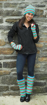 Ribbed Hat, Leggings, & Fingerless Gloves in Plymouth Encore Worsted - F166