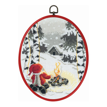 Permin Christmas Night Santa by the Fire Cross Stitch Kit