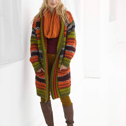 Striped Boyfriend Cardigan in Lion Brand Wool-Ease Thick & Quick - L32253