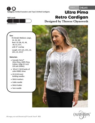 Retro Cardigan in Cascade Yarns Ultra Pima - DK685 - Downloadable PDF