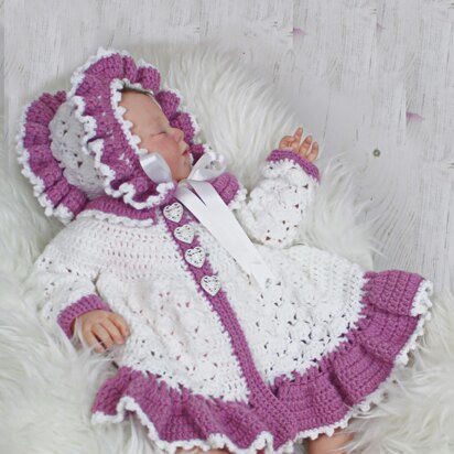 Crochet Pattern Matinee Jacket & Bonnet UK & USA Terms #357