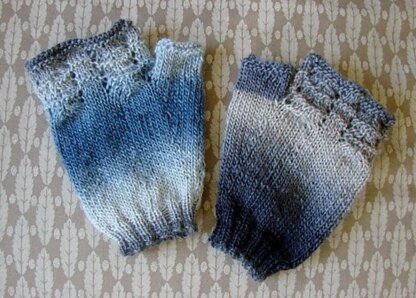 Plain fingerless mitts with top lacy panel