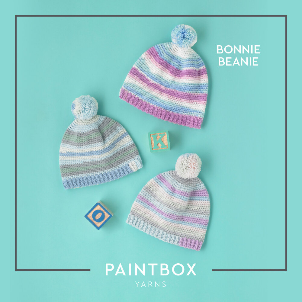 Bonnie Beanie Free Crochet Pattern For Babies in Paintbox Yarns Baby DK Prints by Paintbox Yarns LoveCrafts