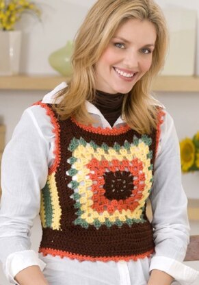 Granny Motif Vest in Red Heart Super Saver Economy Solids - LW2514