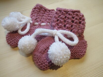 Baby Winter Lacy Top Beanie, Bootee, Mitten Set