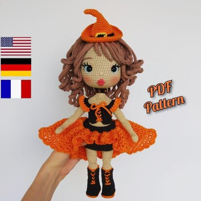 Crochet amigurumi doll pattern Astrid, Halloween crochet, Amigurumi doll base, (Deutsch, English, Français)