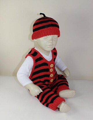 Baby Stripe Dungarees and Beanie Hat