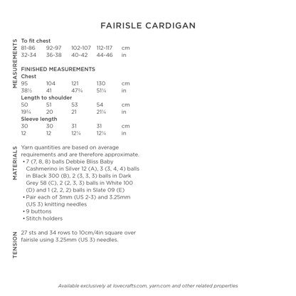 Fairisle Cardigan  - Knitting Pattern for Women in Debbie Bliss Baby Cashmerino 