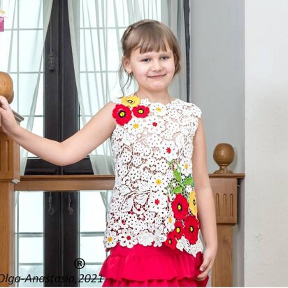 Lace blouse with poppies for girls