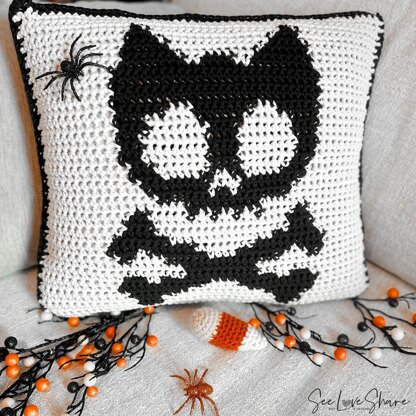 Halloween Cat Skull Pillow