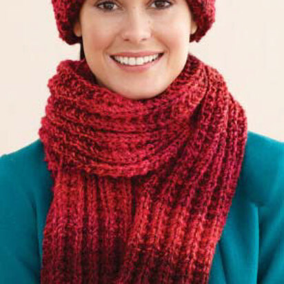 Rustic Ribbed Hat and Scarf in Lion Brand Tweed Stripes - L0611F