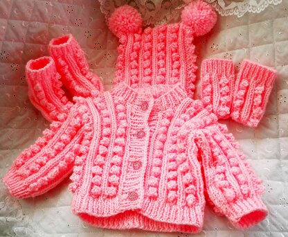 Dolls Clothes Knitting pattern, Bobble Cardigan, Hat and Boots