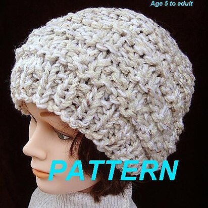 730 Weave style knitted beginner hat, beanie, cloche