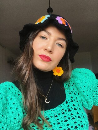 Crocheted granny squares floppy hat