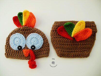 Turkey Baby Hat and Diaper Cover Set