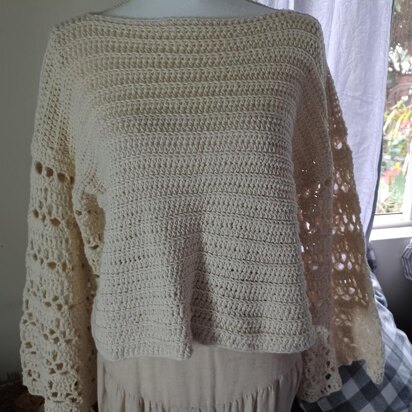 Cream Crochet Long Sleeve Pullover