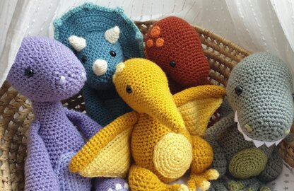 Dinosaur Set Collection Brontosaurus Pterodactyl Stegosaurus Triceratops Tyrannosaurus Rex crochet amigurumi Jurassic