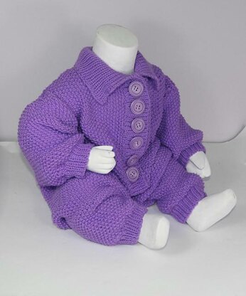 Baby Aran Button Up Moss Stitch Collar Onesie