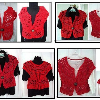 717 RED CROCHET SHRUG, SMALL TO PLUS SIZE