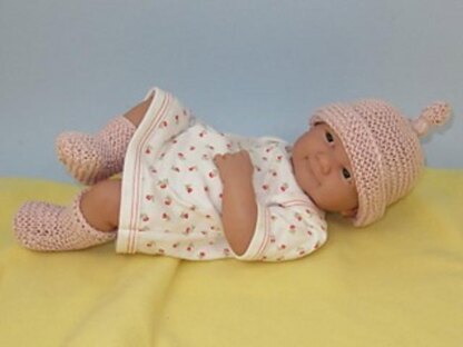 Just For Preemies - Premature Baby Garter Stitch Topknot Beanie and Booties Set