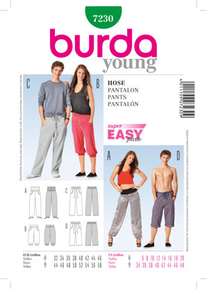Burda Style Trousers Sewing Pattern B7230 - Paper Pattern, Size 6-20