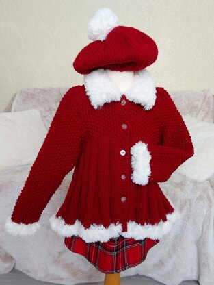 Fur Trim Girls Swing Jacket & Beret Hat 18 - 26"  BB050