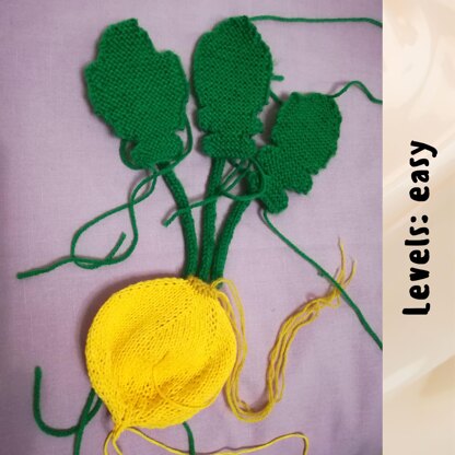 Knitting Pattern: Toy "Turnip" with Green Wire-Frame Leaves