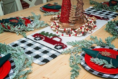 Red Christmas Truck Table Runner