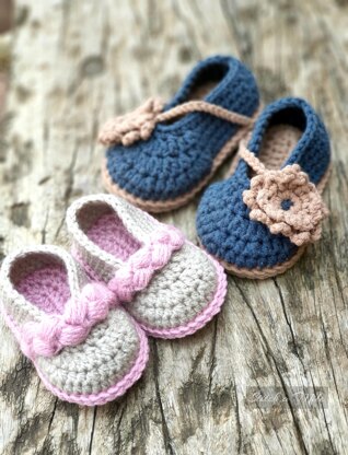 Baby Mary Janes ,  baby bootie crochet pattern - 2 trim variations