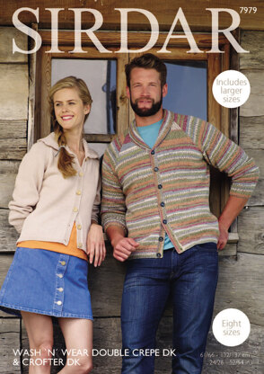 Shawl Collar and Collared Cardigans in Sirdar Wash 'n' Wear Double Crepe DK & Crofter DK - 7979 - Downloadable PDF