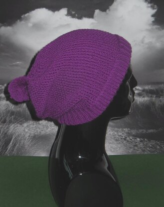 Rib Cuff Moss Stitch (Seed Stitch) Bobble Slouch Hat