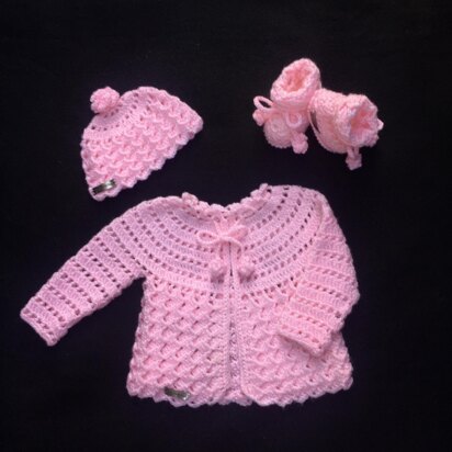 Luna Cardigan Hat and Booties Set