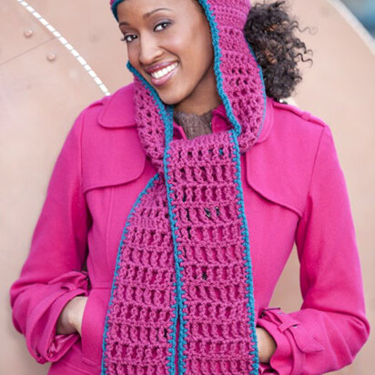 Hooded Scarf in Red Heart Super Saver Chunky - LW2449 - Downloadable PDF