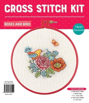 Creative World of Crafts Roses and Bird Cross Stitch Kit with Hoop