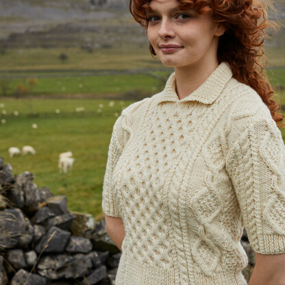 Cable Sweater with Collar -  Top Knitting Pattern for Women in Debbie Bliss British Wool Aran by Debbie Bliss