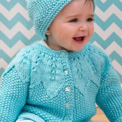 Star Bright Baby Cardigan and Hat in Red Heart Soft Baby Steps Solids - LW3596