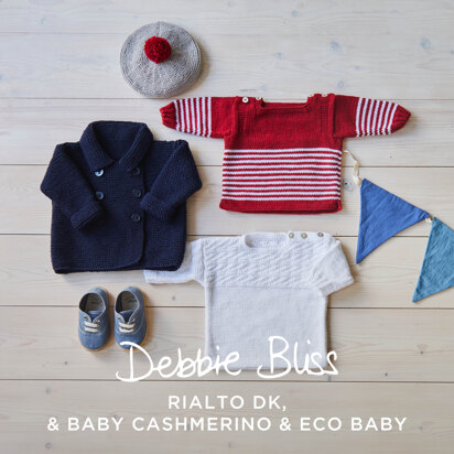 Water Babies Coat, Breton, Guernsey & Beret - Layette Knitting Pattern for Babies in Debbie Bliss - Downloadable PDF