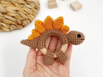 Crochet dinosaur baby rattle teether toy crochet pattern Stegosaurus
