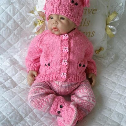 Dolls Clothes Knitting Pattern, Cardigan with Owl Motif, leggings, Hat and Boots