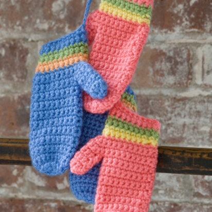 Crochet Striped Mittens in Caron Simply Soft and Simply Soft Brites - Downloadable PDF