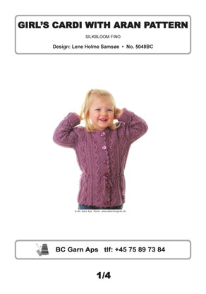 Girl's Cardi with Aran Pattern in BC Garn Silkbloom Fino - 5048BC - Downloadable PDF