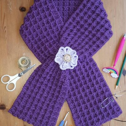 Simple Waffle Scarf with Double Keyhole Crochet Pattern