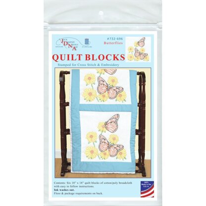 Jack Dempsey Stamped White Quilt Blocks 6Pkg - Butterflies - 18in x 18in