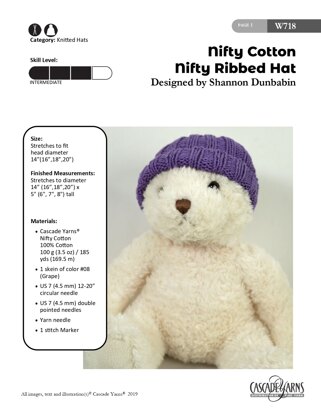 Cascade Yarns W718 Nifty Ribbed Hat (Free)