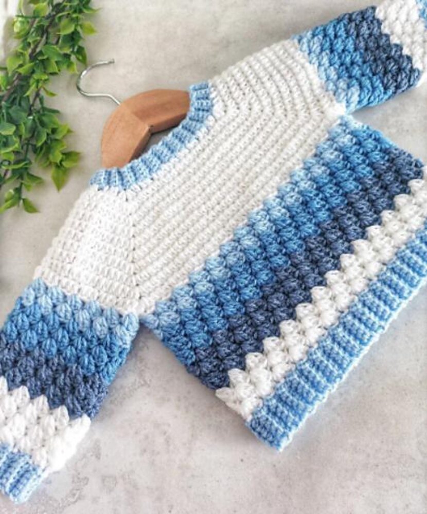 Crochet PATTERN Ribbed Yoke Sweater child Sizes 6-12m up to 9