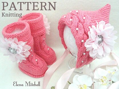 Pattern Knitting Baby Set Girl Newborn Hat and Uggs